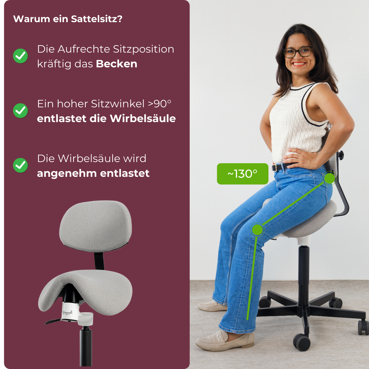 Gesund sitzen mit dem Sattelstuhl von Bergardi